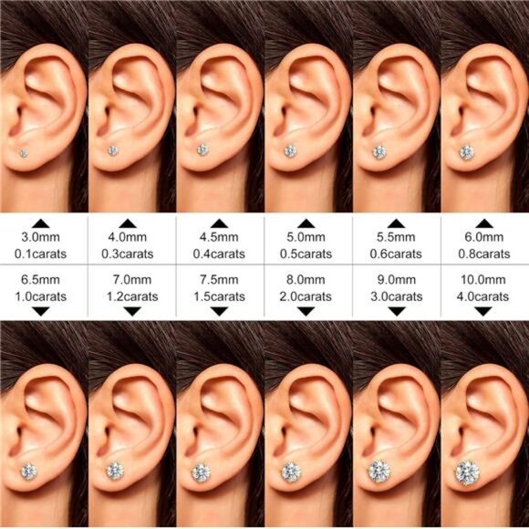 Moissanite Stud Earrings Screw Back 3-10mm 0.2ct-8.0ct 18K White Yellow RoseGold - Picture 3 of 7